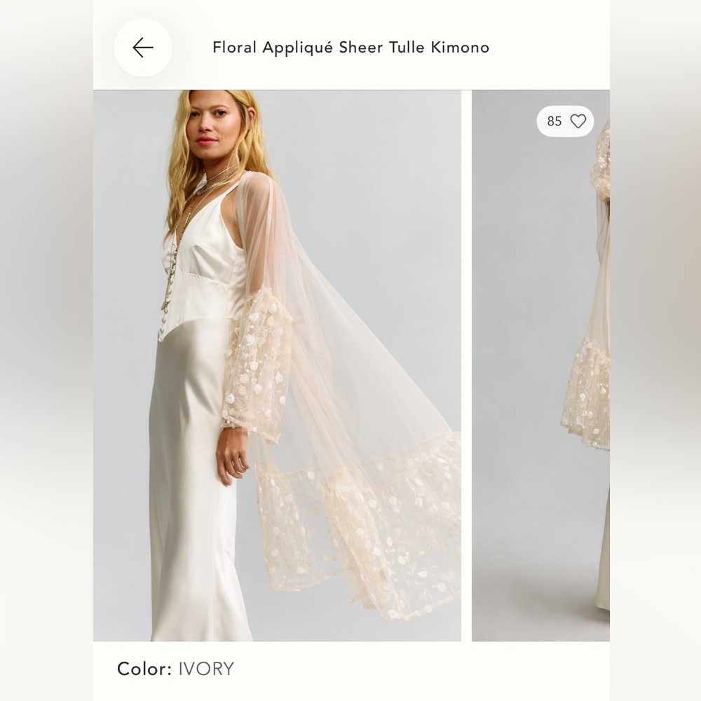 Anthropologie floral appliqué sheer tulle kimono